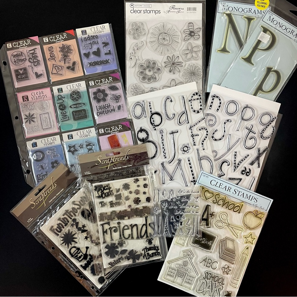 NEW Lot Of 18 Vtg Acrylic Stamp Sets Alphabet Friends School Floral Party Love